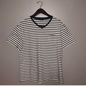 Striped V-Neck Polo Pocket Tee